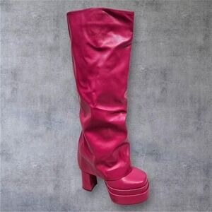 Azalea Wang Platform Knee High Boots Block Heel Statemen Hot Pink Size 7 NWT